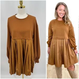 Anthropologie Brown Pleated Dress